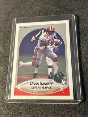 Deion Sanders Fleer 1990 Football Trading Card - Red & White